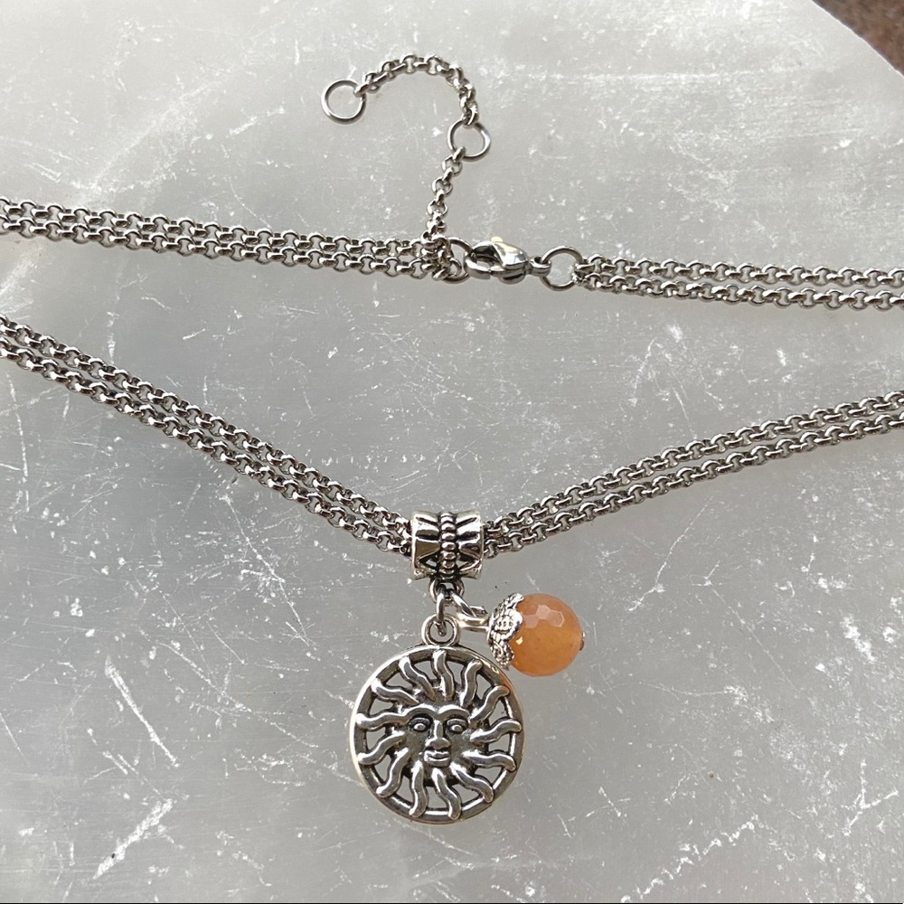 Stainless steel double chain sun charm & carnelian - Picture 7 of 10